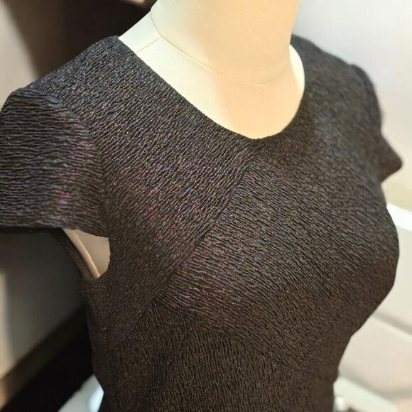 Aidan Mattox ✦ Black Metallic Cocktail Dress ✦ Cap Sleeve Stardust Elegance Sz 4 - Picture 4 of 12